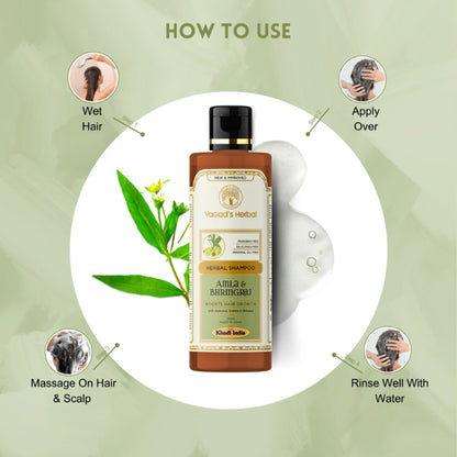 Vagad's Herbal Amla & Bhringraj Shampoo with Aloe vera, Brahmi, Shikakai - Boosts Hair Growth