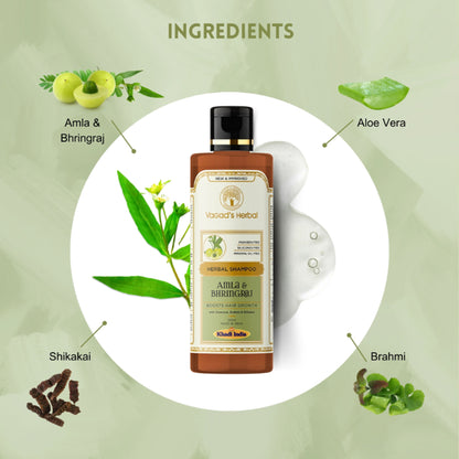 Vagad's Herbal Amla & Bhringraj Shampoo with Aloe vera, Brahmi, Shikakai - Boosts Hair Growth