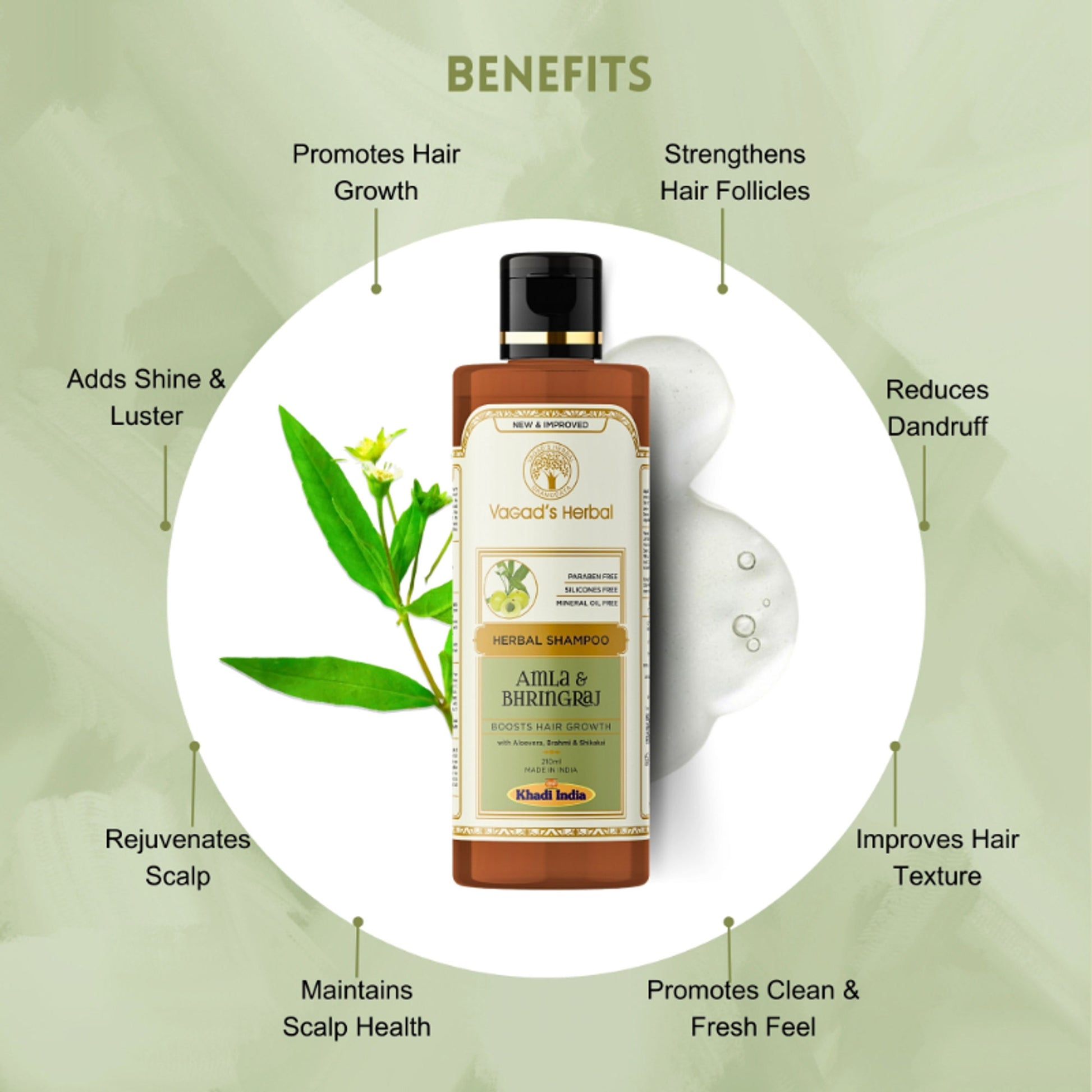 Vagad's Herbal Amla & Bhringraj Shampoo with Aloe vera, Brahmi, Shikakai - Boosts Hair Growth