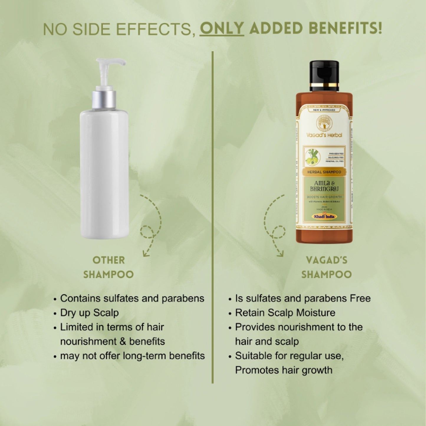 Vagad's Herbal Amla & Bhringraj Shampoo with Aloe vera, Brahmi, Shikakai - Boosts Hair Growth