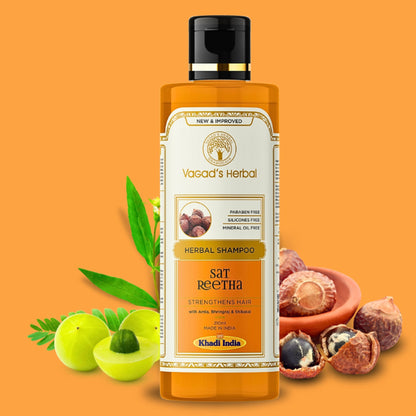 Vagad's Herbal Sat Reetha Shampoo with Amla Bhringraj & Shikakai- Strengthens Hair