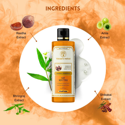 Vagad's Herbal Sat Reetha Shampoo with Amla Bhringraj & Shikakai- Strengthens Hair