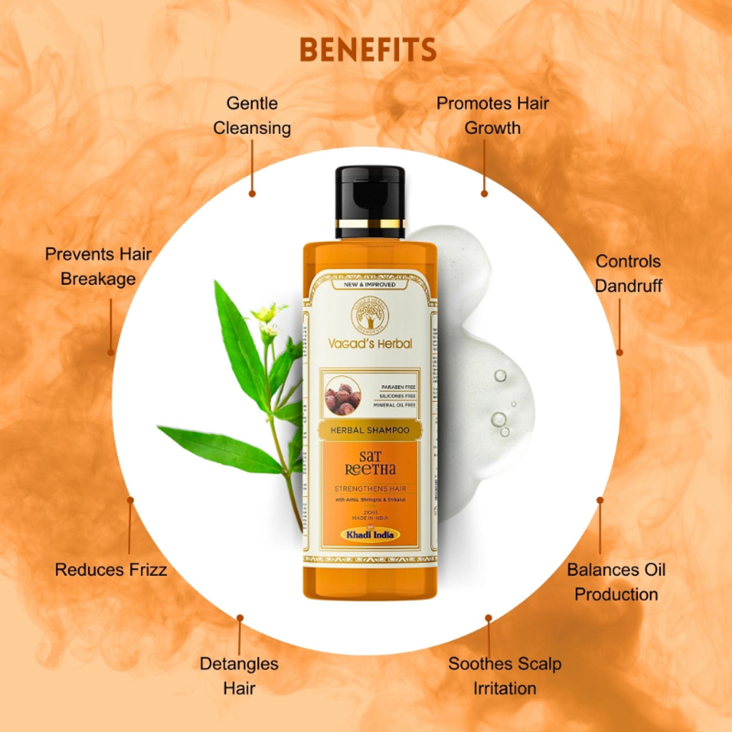 Vagad's Herbal Sat Reetha Shampoo with Amla Bhringraj & Shikakai- Strengthens Hair