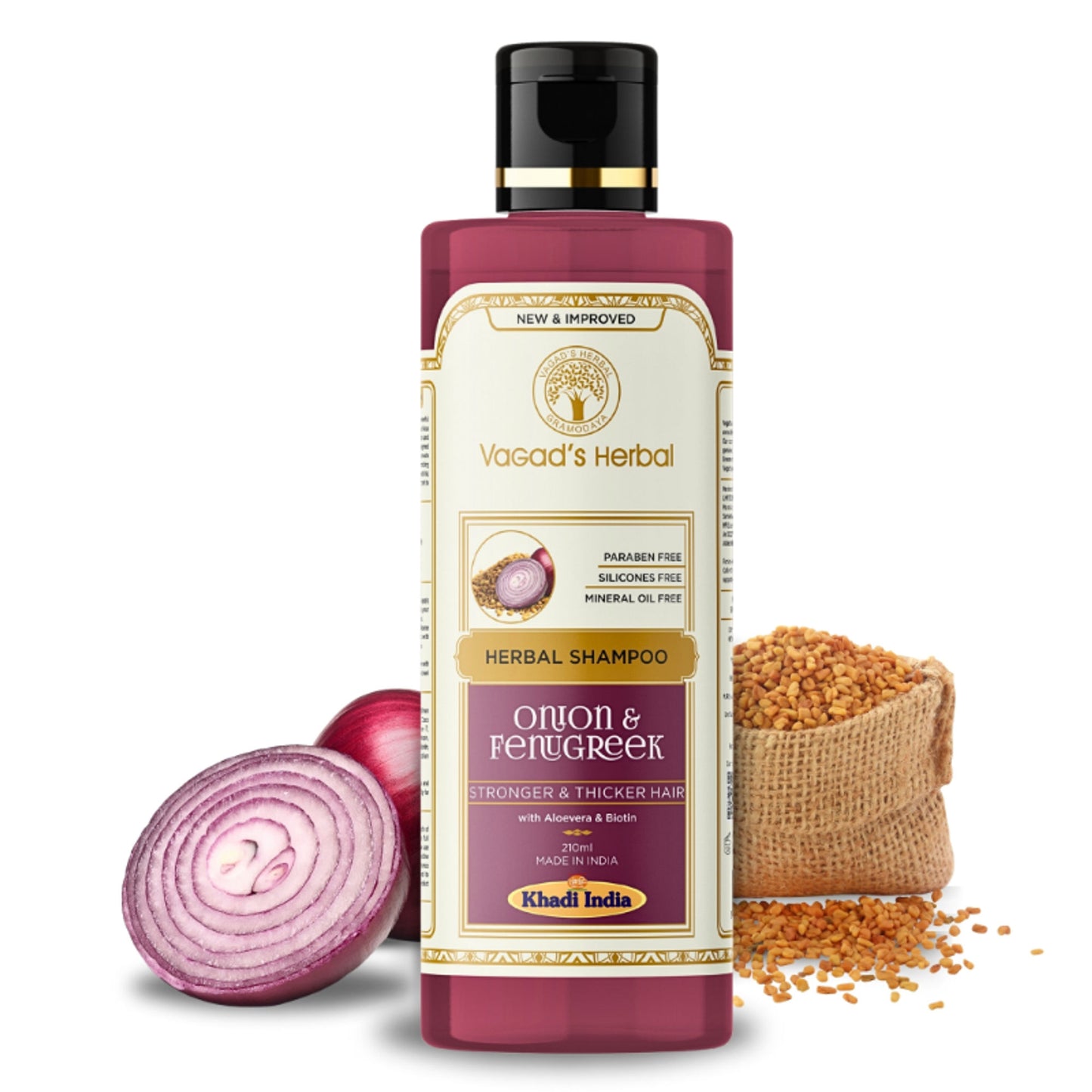 Vagad's Herbal Onion & Fenugreek Shampoo with Aloe vera & Biotin - Strong & Thicker Hair