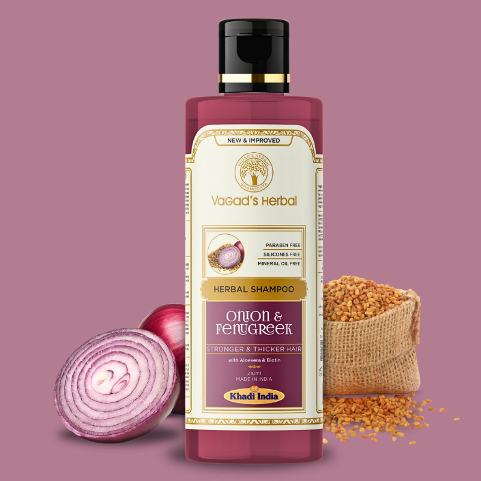 Vagad's Herbal Onion & Fenugreek Shampoo with Aloe vera & Biotin - Strong & Thicker Hair