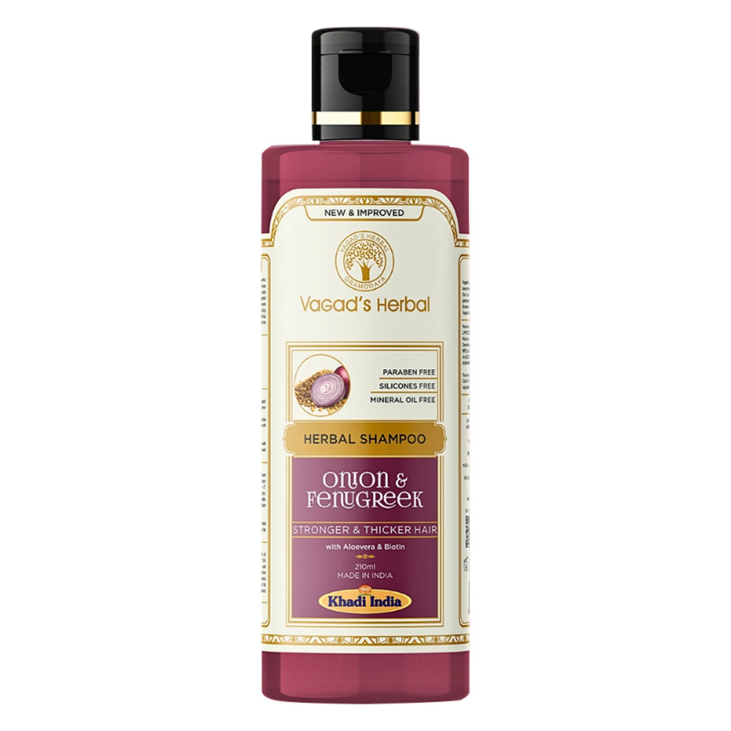 Vagad's Herbal Onion & Fenugreek Shampoo with Aloe vera & Biotin - Strong & Thicker Hair