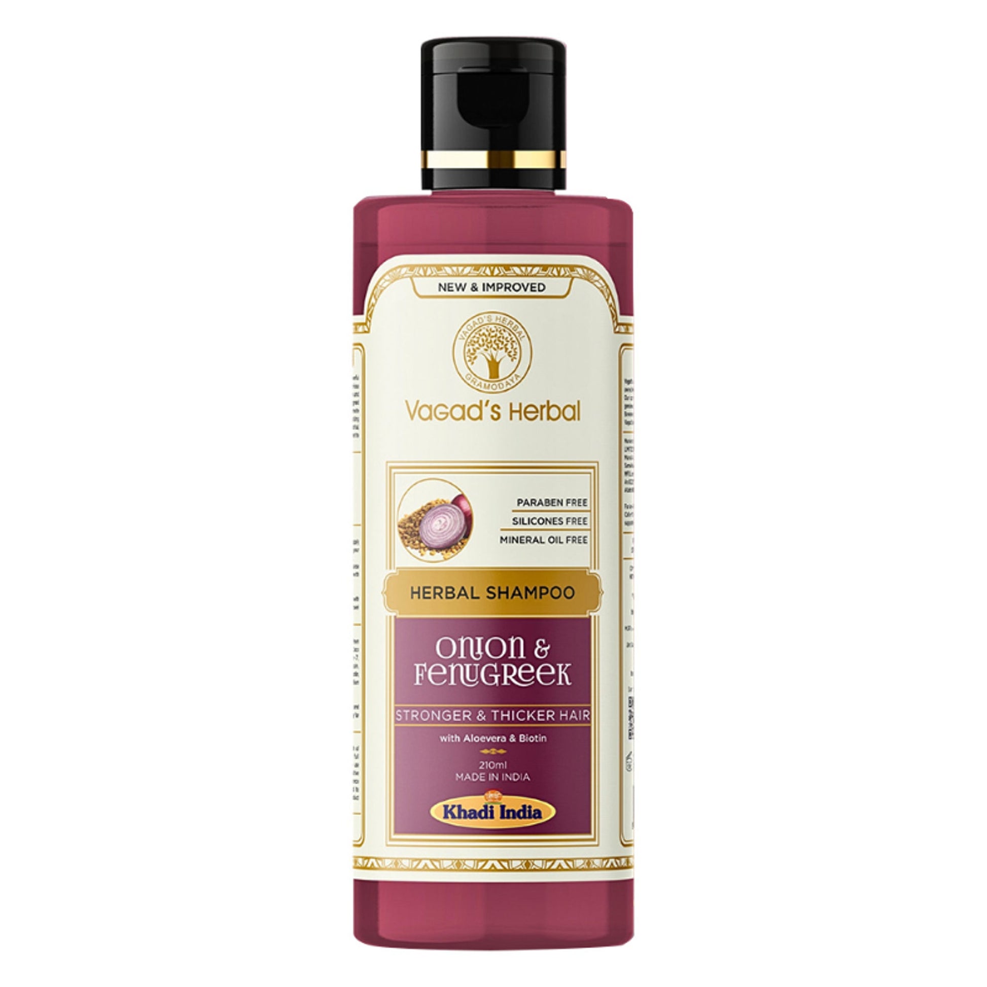 Vagad's Herbal Onion & Fenugreek Shampoo with Aloe vera & Biotin - Strong & Thicker Hair