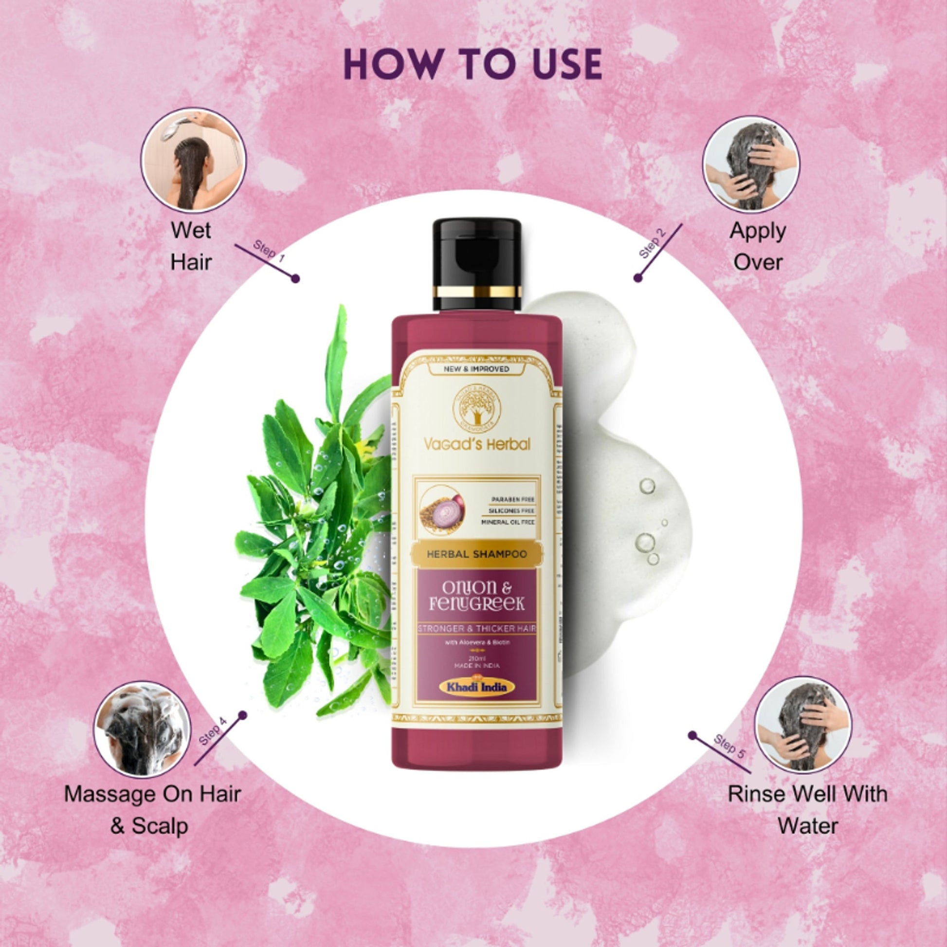 Vagad's Herbal Onion & Fenugreek Shampoo with Aloe vera & Biotin - Strong & Thicker Hair