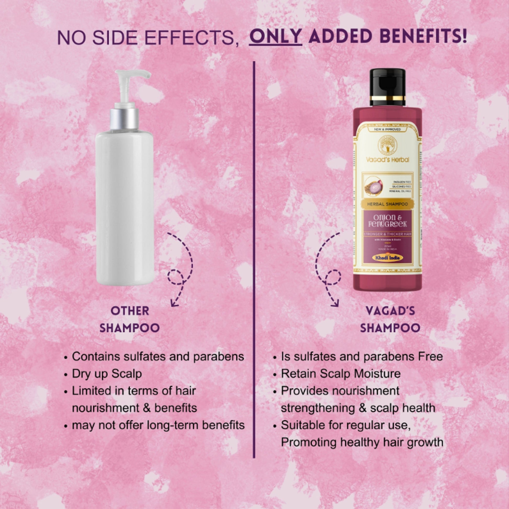 Vagad's Herbal Onion & Fenugreek Shampoo with Aloe vera & Biotin - Strong & Thicker Hair