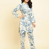 Indyancart VA Women'sFloral Printed Thread Work Shirt Collar Kurta With Trousers