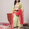 Indyancart VA Women's Green Leheriya Embroidered Mirror Work Kurta with Trousers & With Dupatta