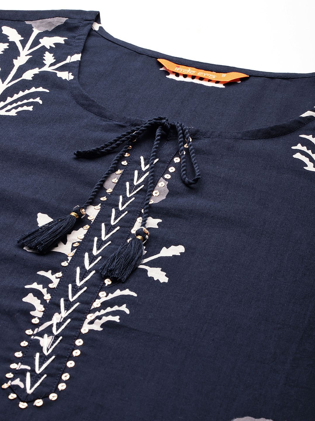 Floral Printed Sequinned Pure Cotton Kurta With Trousers & Dupatta