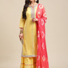 Dhiyona VA Women's Yellow & Pink Gotta Patti Pure Cotton Kurta with Sharara & Shibhori Dupatta