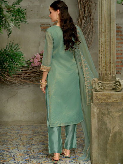 Indyancart IE Women's Ethnic Motifs Embroidered Kurta with Trousers & Dupatta