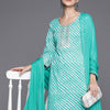 Indyancart VA Women's Leheriya Striped Regular Gotta Patti Cotton Kurta with Trousers & Dupatta