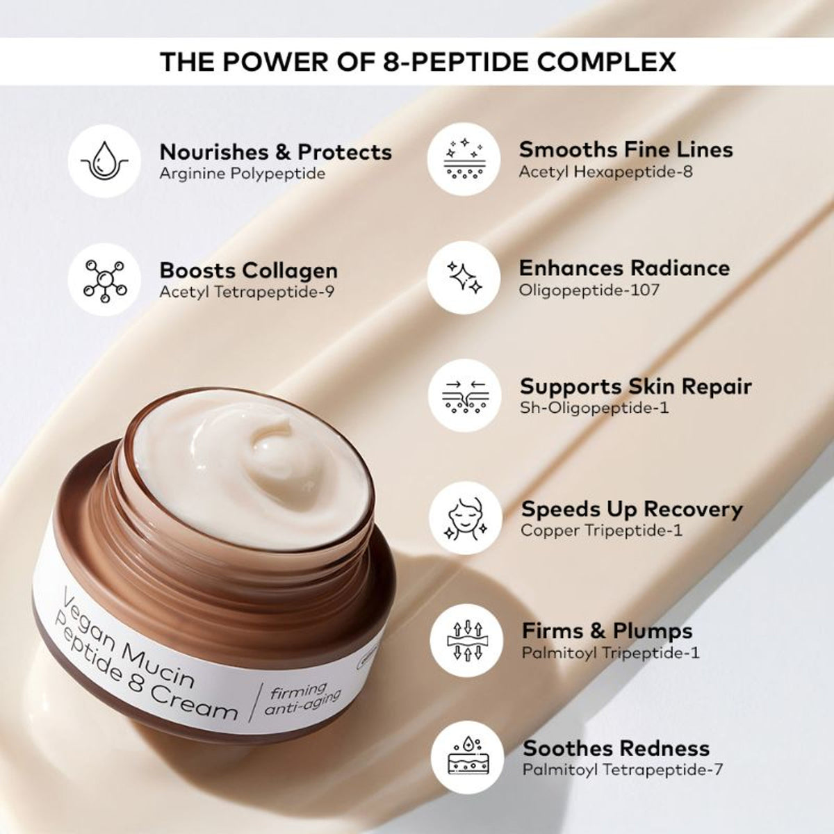 The Face Shop Alltimate Vegan Mucin 8 Peptide Cream - Anti Aging Korean Moisturizer with No Snails