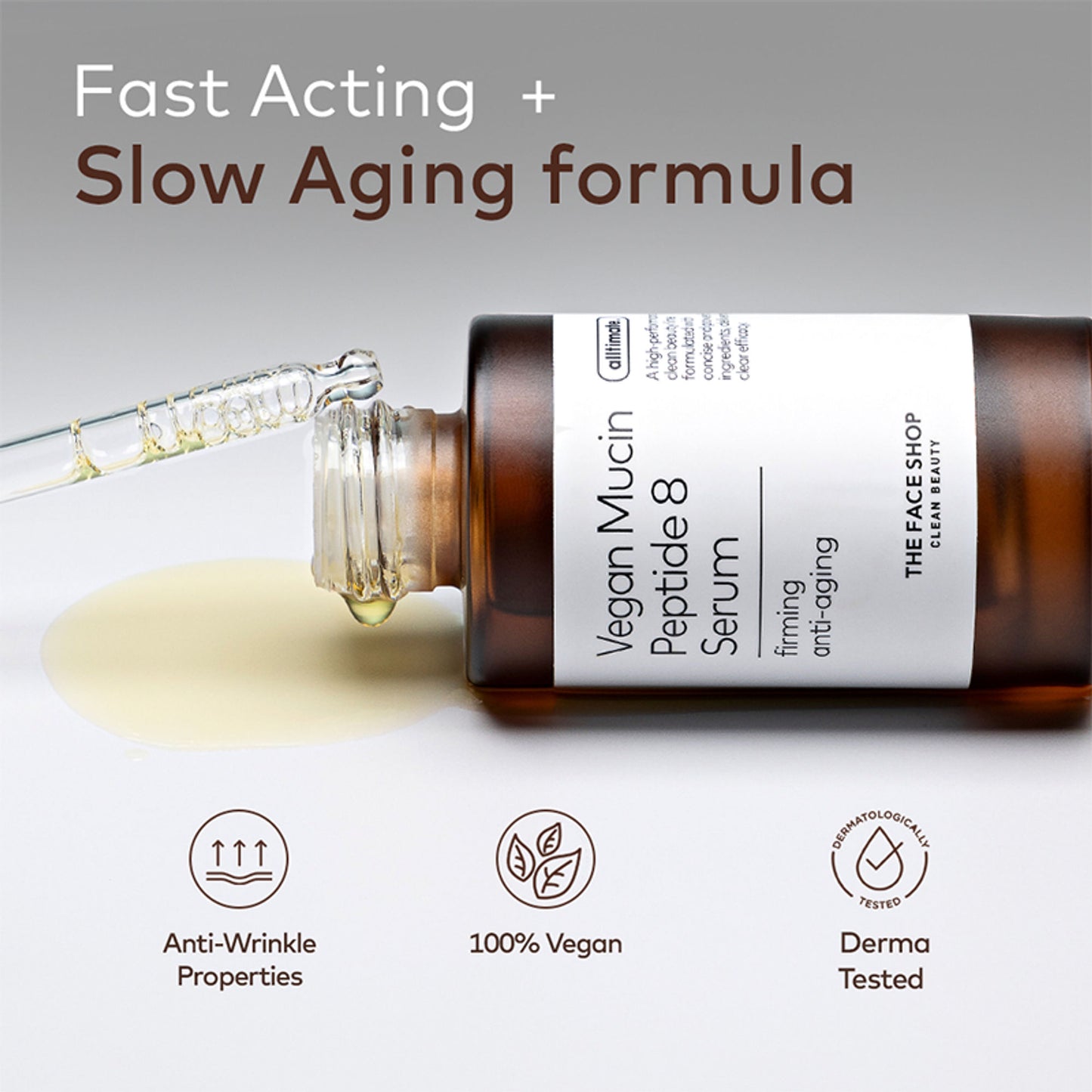 The Face Shop Alltimate Vegan Mucin Peptide 8 Serum - No Snails, Korean, Anti Aging, Hydrating
