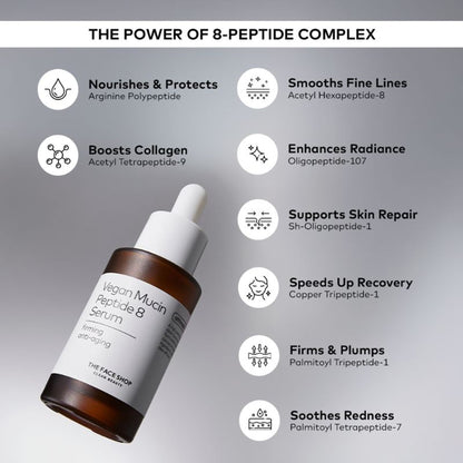 The Face Shop Alltimate Vegan Mucin Peptide 8 Serum - No Snails, Korean, Anti Aging, Hydrating