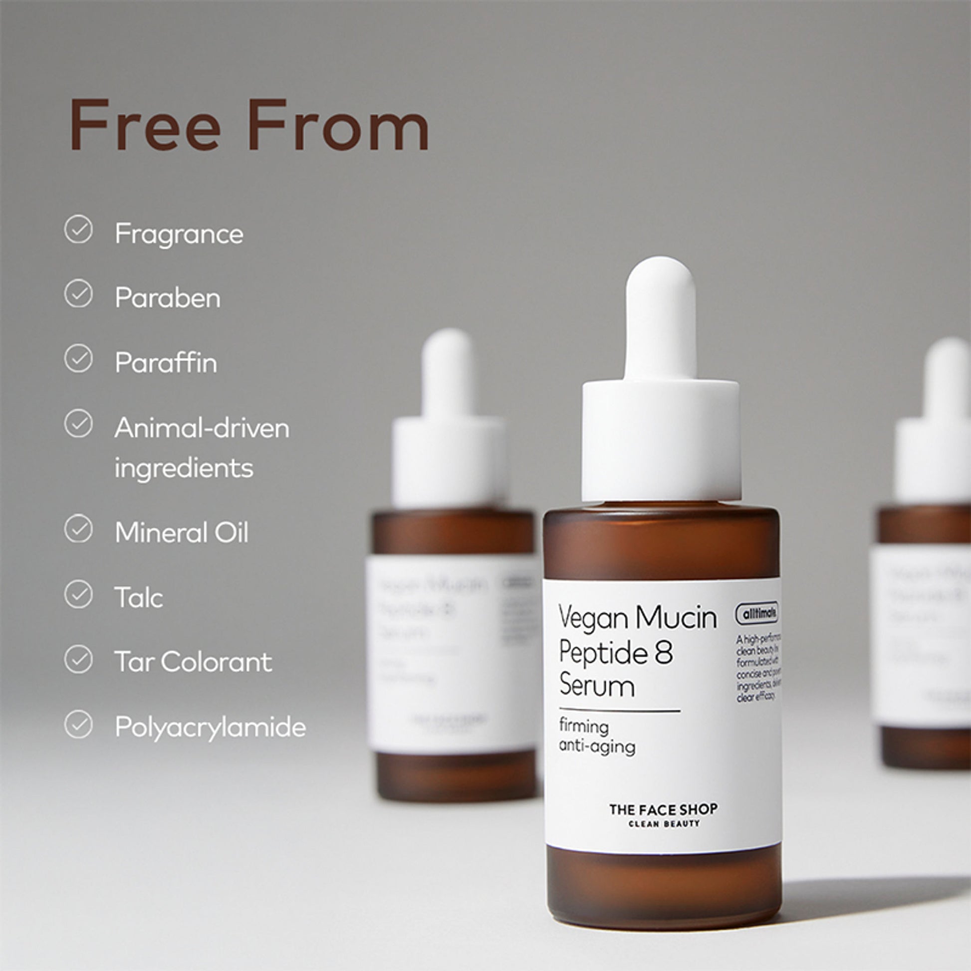 The Face Shop Alltimate Vegan Mucin Peptide 8 Serum - No Snails, Korean, Anti Aging, Hydrating