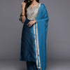 Dhiyona VA Women'sWoven Design Notch Neck Thread Work Straight Kurta With Trousers & Dupatta