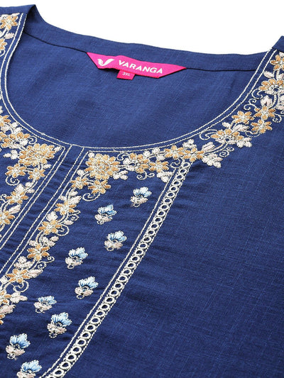 Indyancart VA Women'sPlus Size Embroidered Thread Work Kurta with Trousers & Dupatta