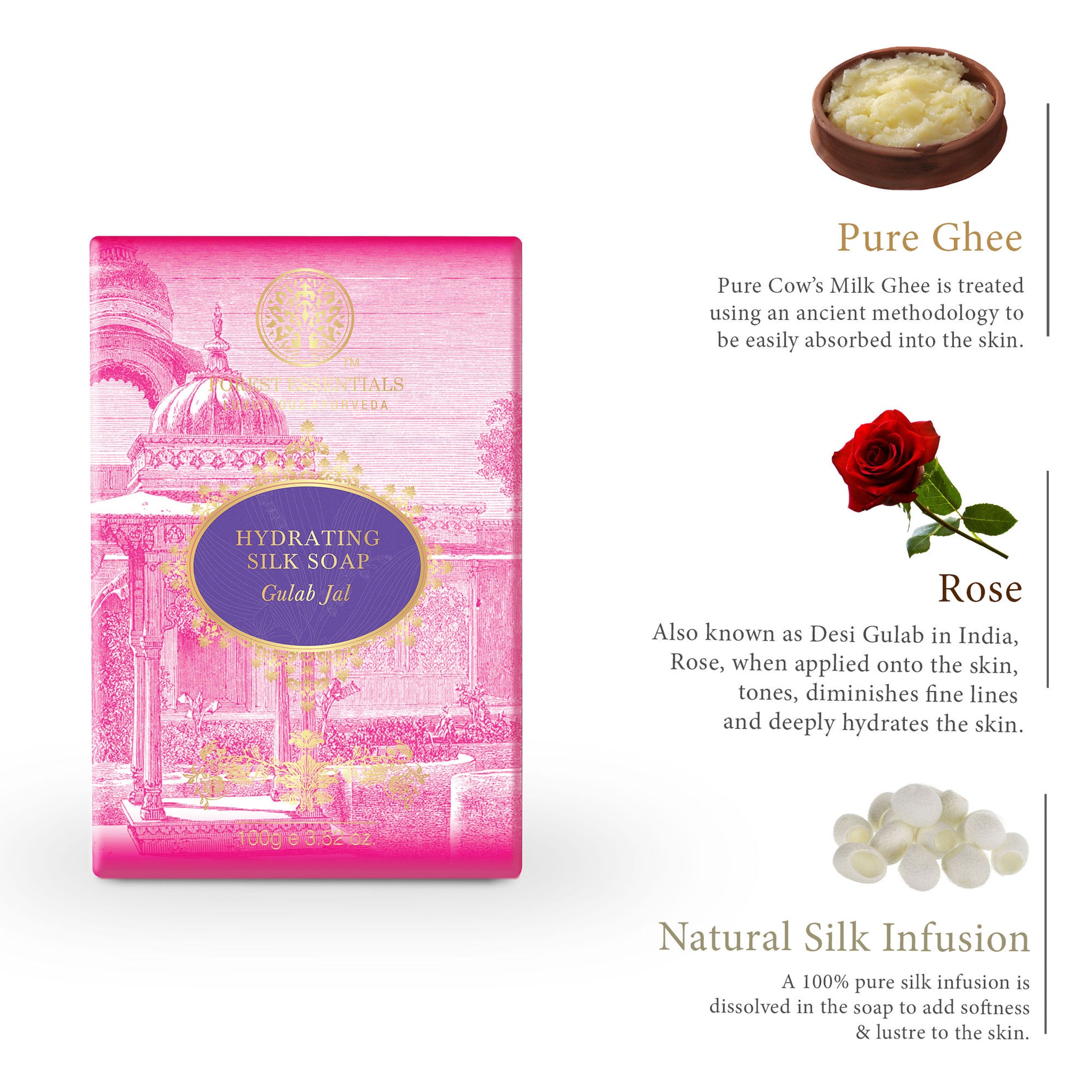 Forest Essentials Hydrating Silk Soap Gulab Jal Ayurvedic Luxury Handmade Soap for Bath