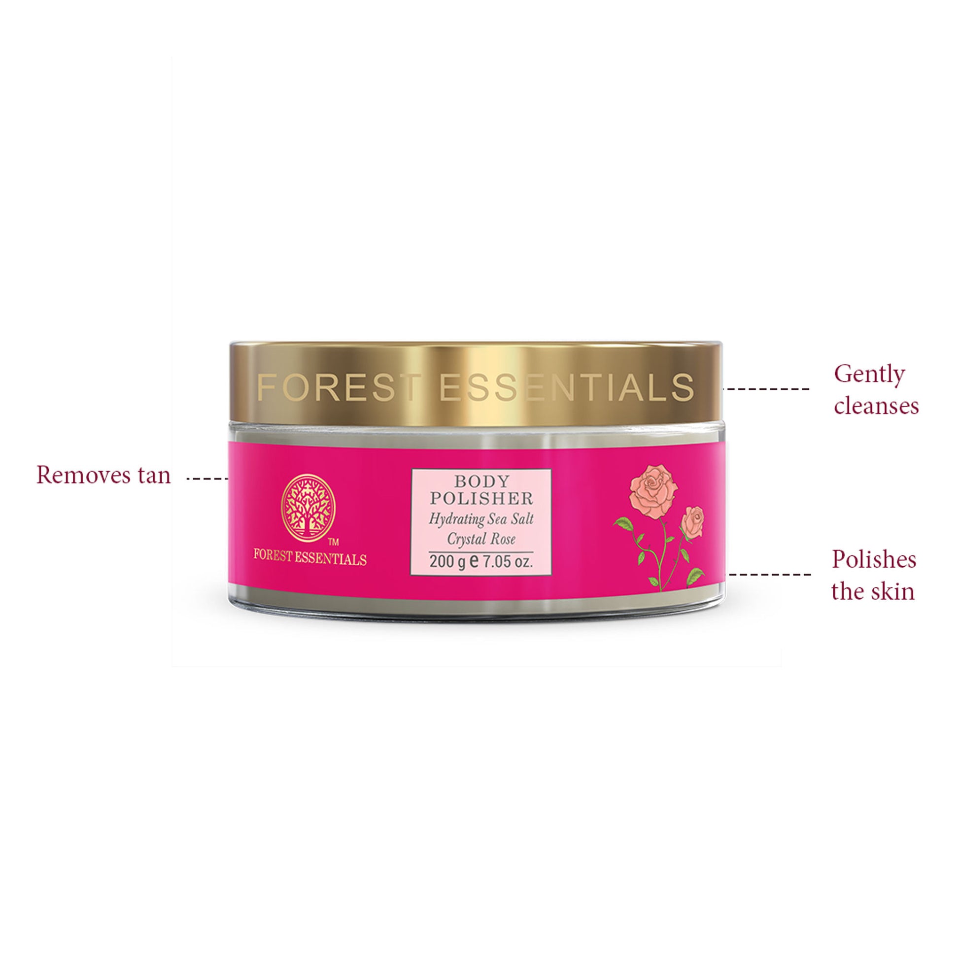 Forest Essentials Body Polisher Hydrating Sea Salt Crystal Rose - Body Scrub for Tan Removal