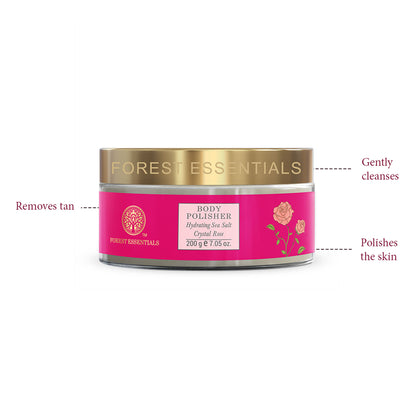 Forest Essentials Body Polisher Hydrating Sea Salt Crystal Rose - Body Scrub for Tan Removal