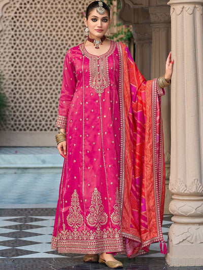 Indyancart IE Ethnic Motifs Embroidered Sequinned Anarkali Kurta with Trouser & Dupatta
