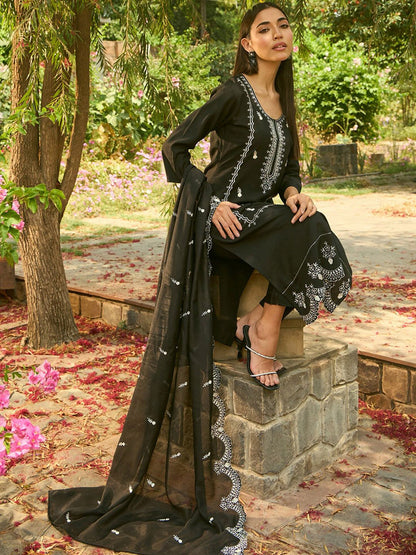 Ethnic Motifs Embroidered Regular Thread Work Kurta with Trousers & Dupatta