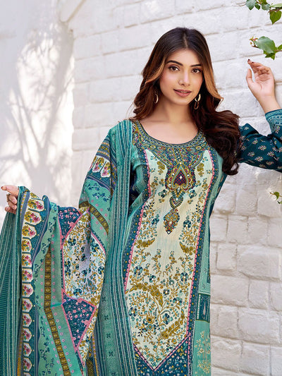 Indyancart VA Women's Floral Printed Regular Beads and Stones Kurta with Trousers & With Dupatta