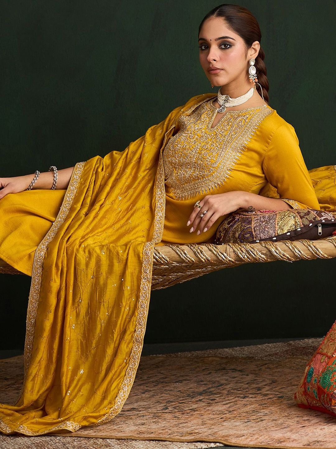 Women Paisley Embroidered Regular Kurta with Trousers & With Dupatta