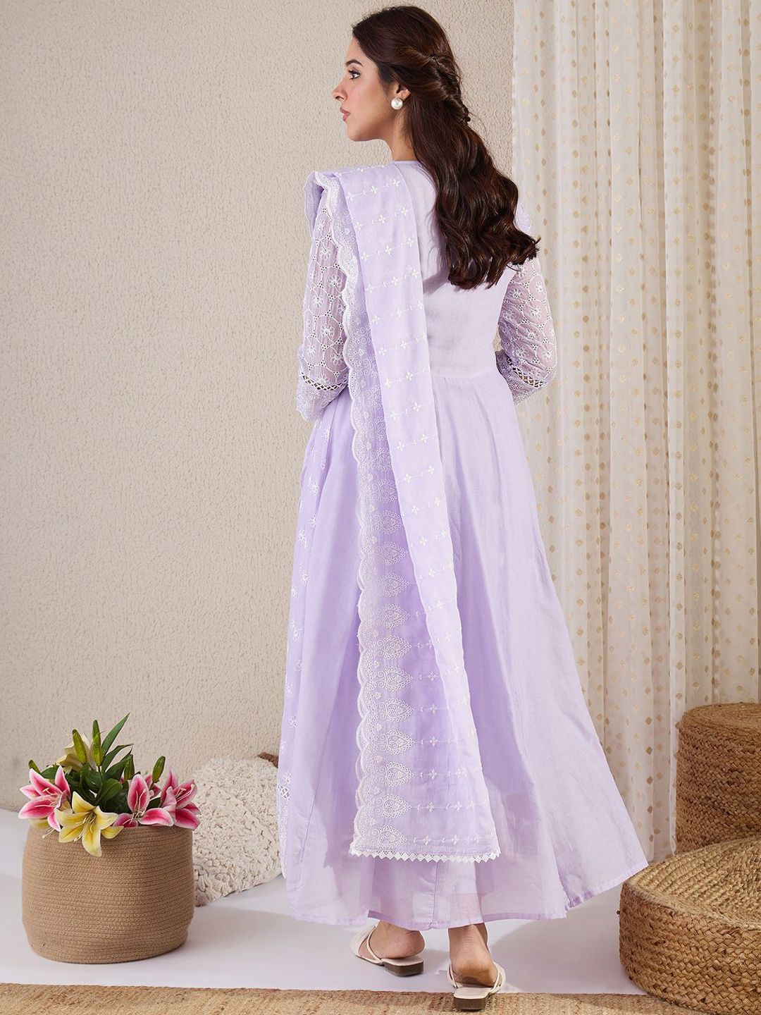 Women Floral Embroidered Cotton Kurta with Trousers & Dupatta