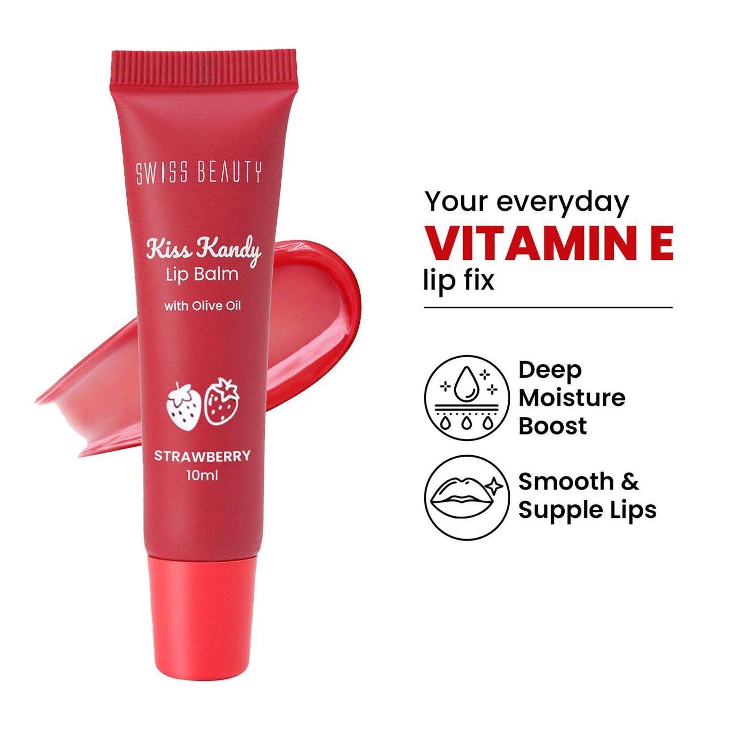 Swiss Beauty Kiss Kandy Tinted Lip Balm, Non-Sticky with Olive Oil & Vitamin E - 7 Strawberry