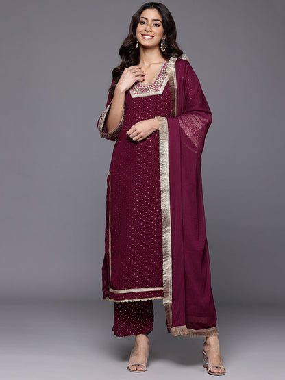Indyancart VA Women's Gotta Patti Embroidered Silk Georgette Kurta with Trousers & Dupatta