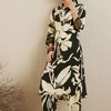 Dhiyona IE Floral Printed Sequinned Shirt Collar Straight Kurta with Trousers
