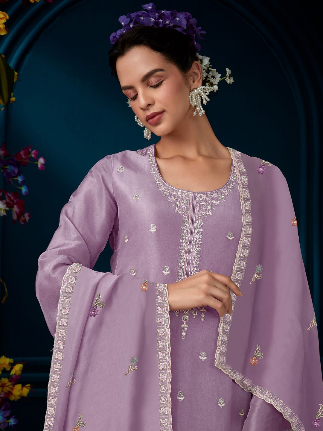 Ethnic Motifs Embroidered Regular Beads And Stones Kurta With Trousers & Dupatta