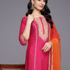 Indyancart VA Ethnic Motifs Embroidered Zari Panelled Kurta With Palazzos & Dupatta