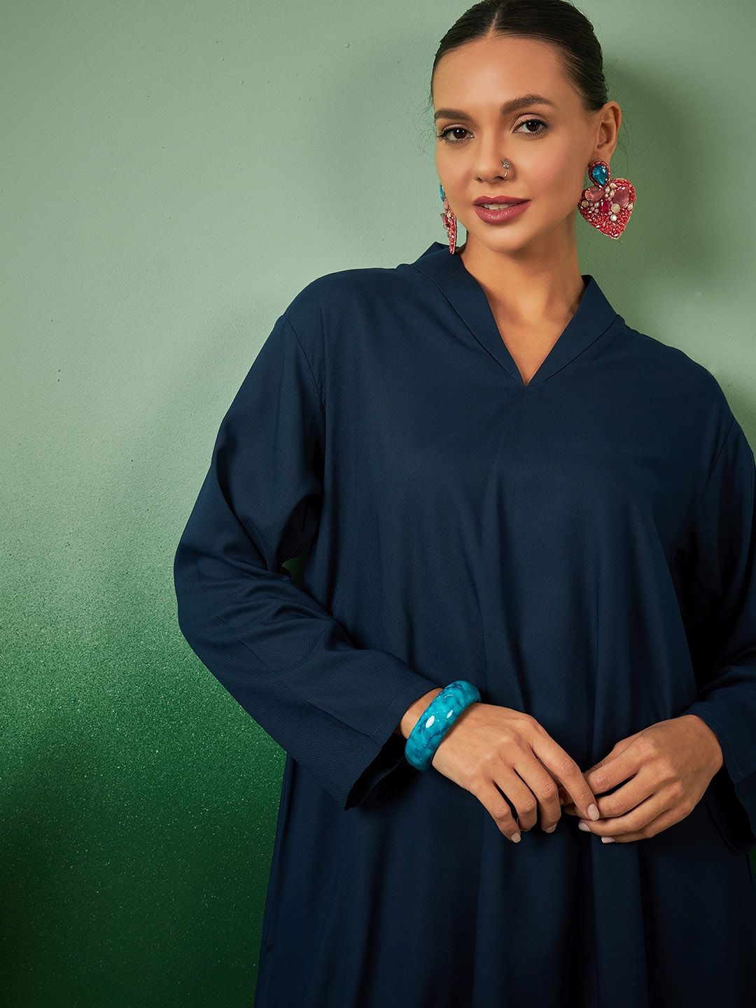 Indyancart SN Women's A Line Asymmetric Kurta With Trouser