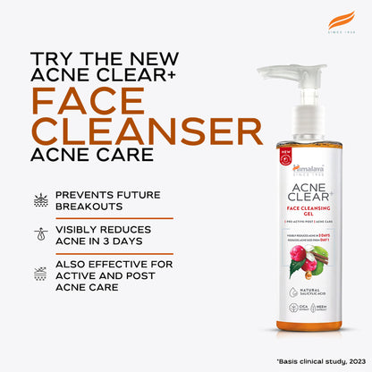 Himalaya Acne Clear+ Face Cleansing Gel with Natural Salicylic Acid for Reducing Acne & Sebum