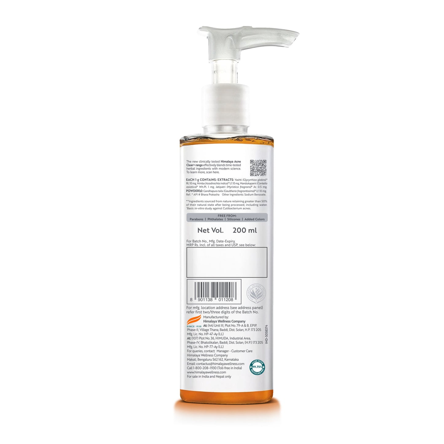 Himalaya Acne Clear+ Face Cleansing Gel with Natural Salicylic Acid for Reducing Acne & Sebum