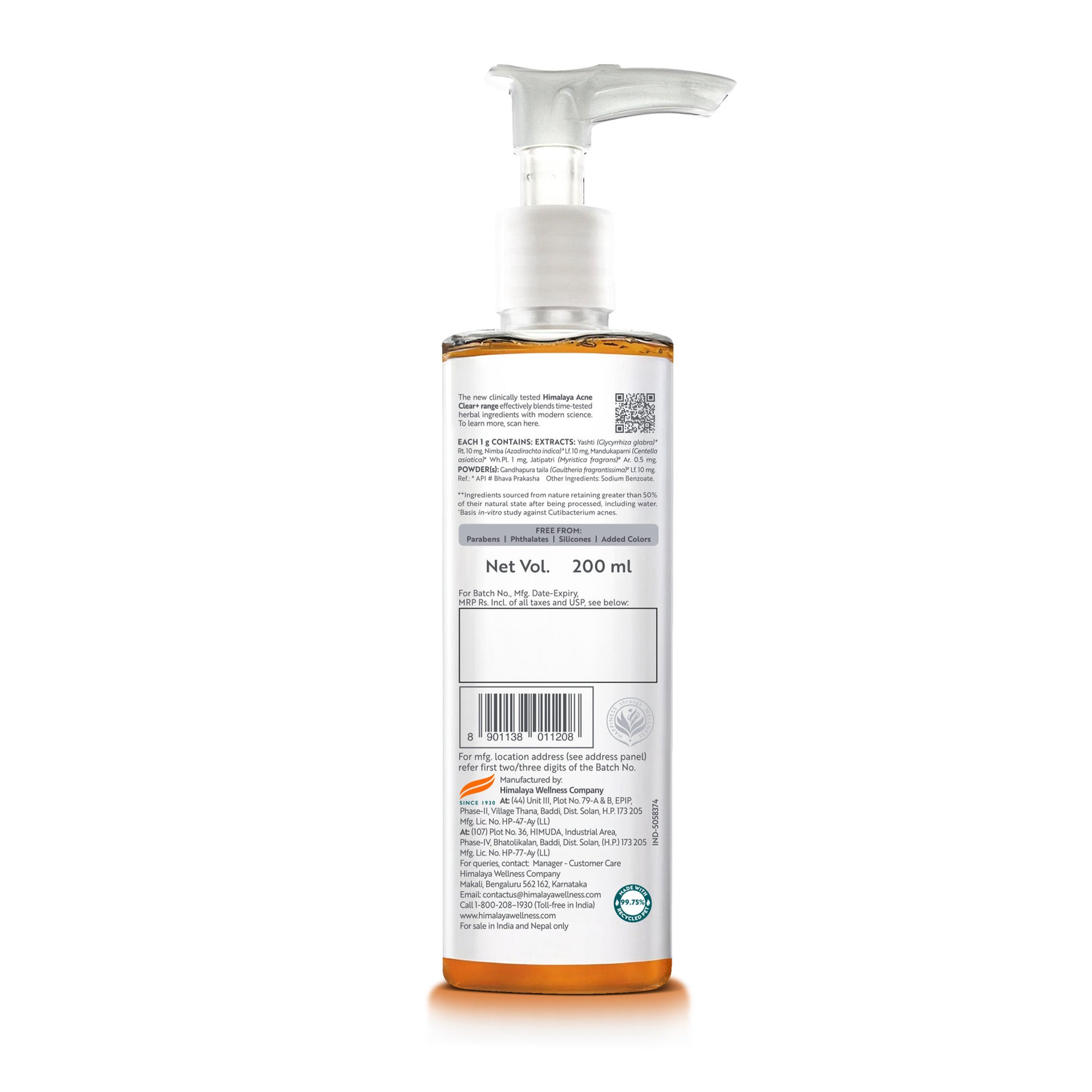 Himalaya Acne Clear+ Face Cleansing Gel with Natural Salicylic Acid for Reducing Acne & Sebum