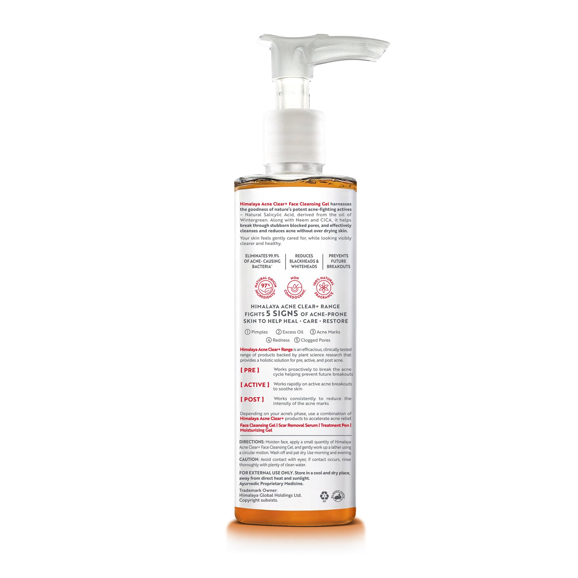 Himalaya Acne Clear+ Face Cleansing Gel with Natural Salicylic Acid for Reducing Acne & Sebum