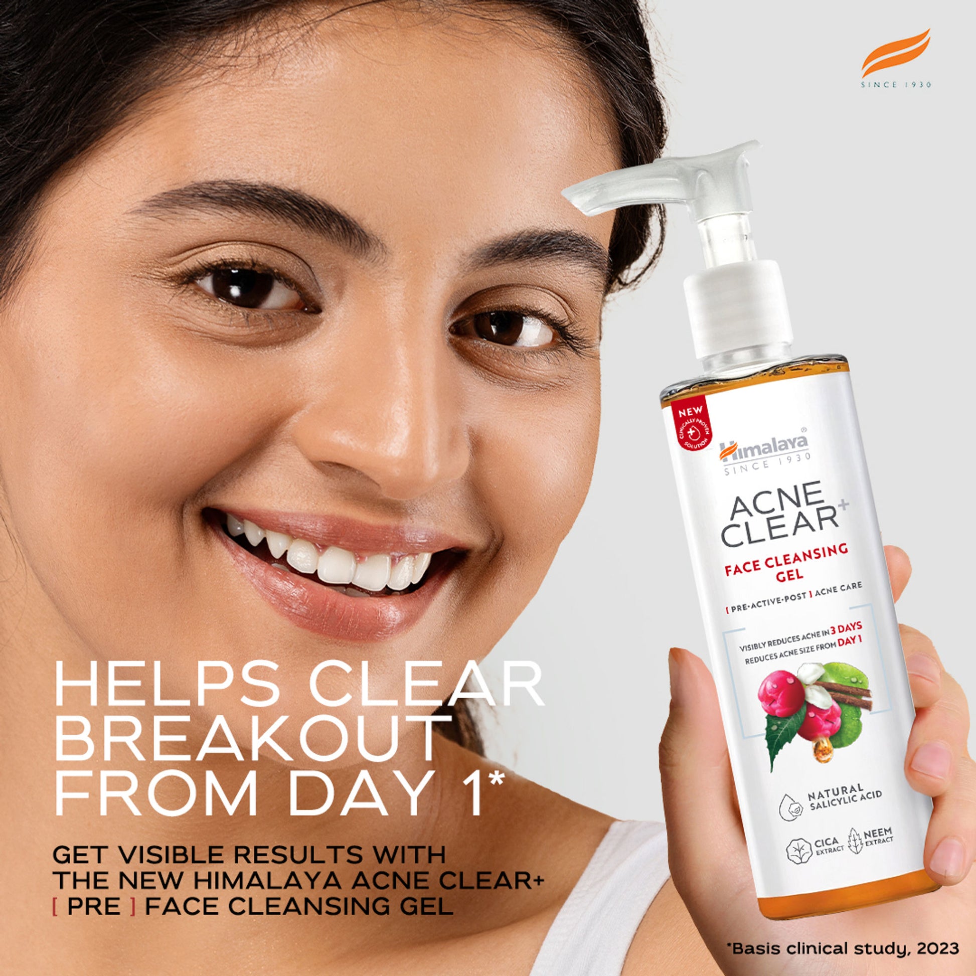 Himalaya Acne Clear+ Face Cleansing Gel with Natural Salicylic Acid for Reducing Acne & Sebum