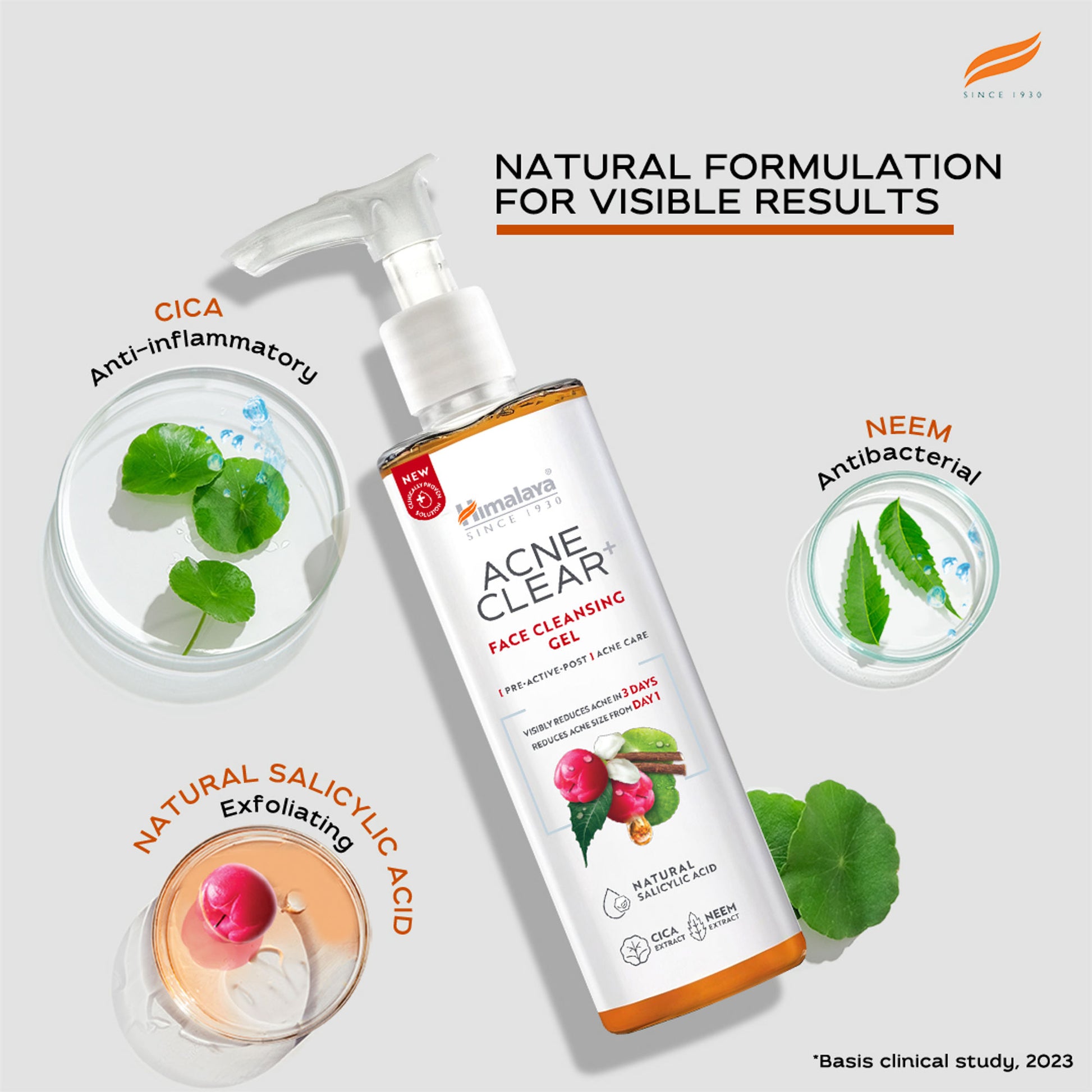 Himalaya Acne Clear+ Face Cleansing Gel with Natural Salicylic Acid for Reducing Acne & Sebum