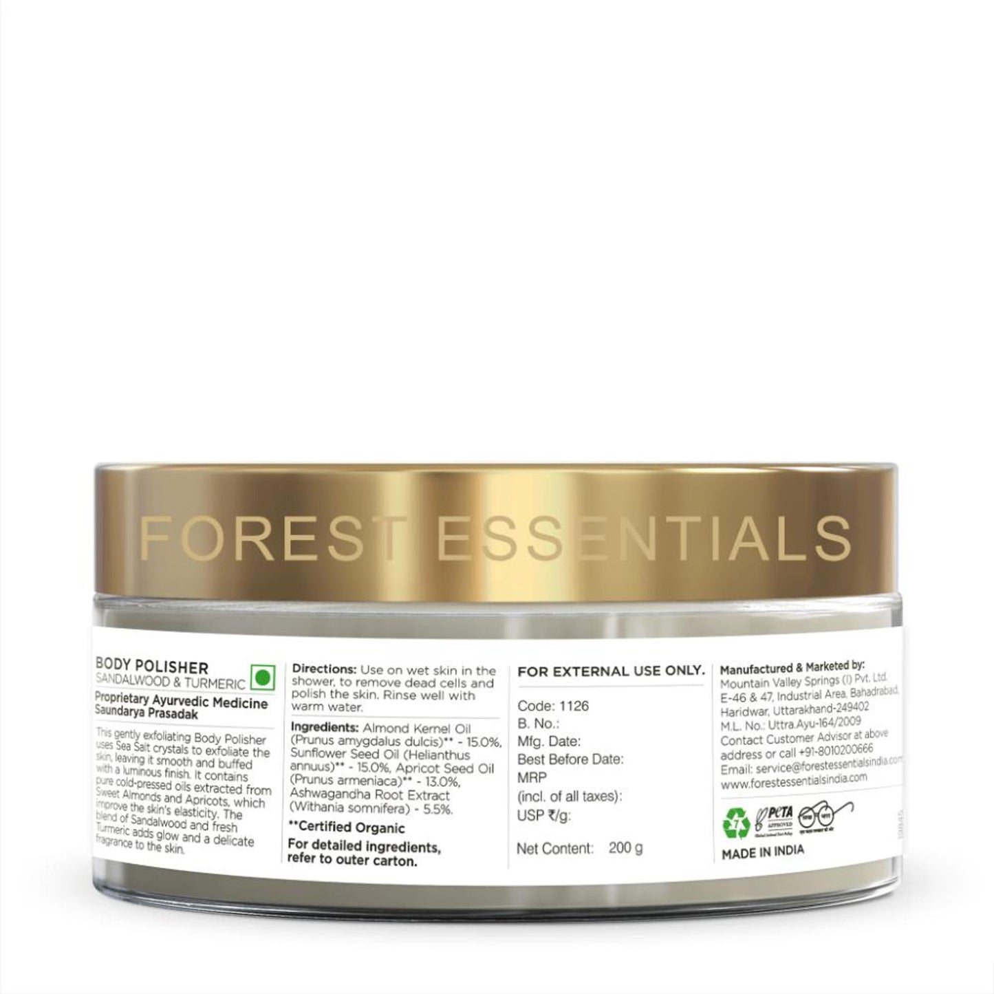 Forest Essentials Body Polisher Sandalwood & Turmeric - Body Scrub for Tan Removal