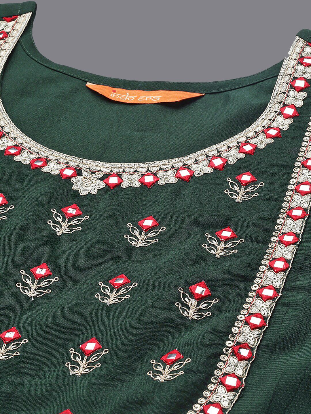 Indyancart IE Floral Embroidered Mirror Work Anarkali Kurta With Trousers & Dupatta