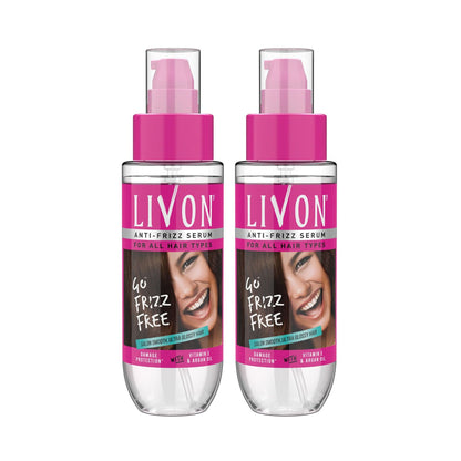 Livon Serum for Frizz-free & Smooth Hair with Argan Oil & Vitamin E - Pack of 2