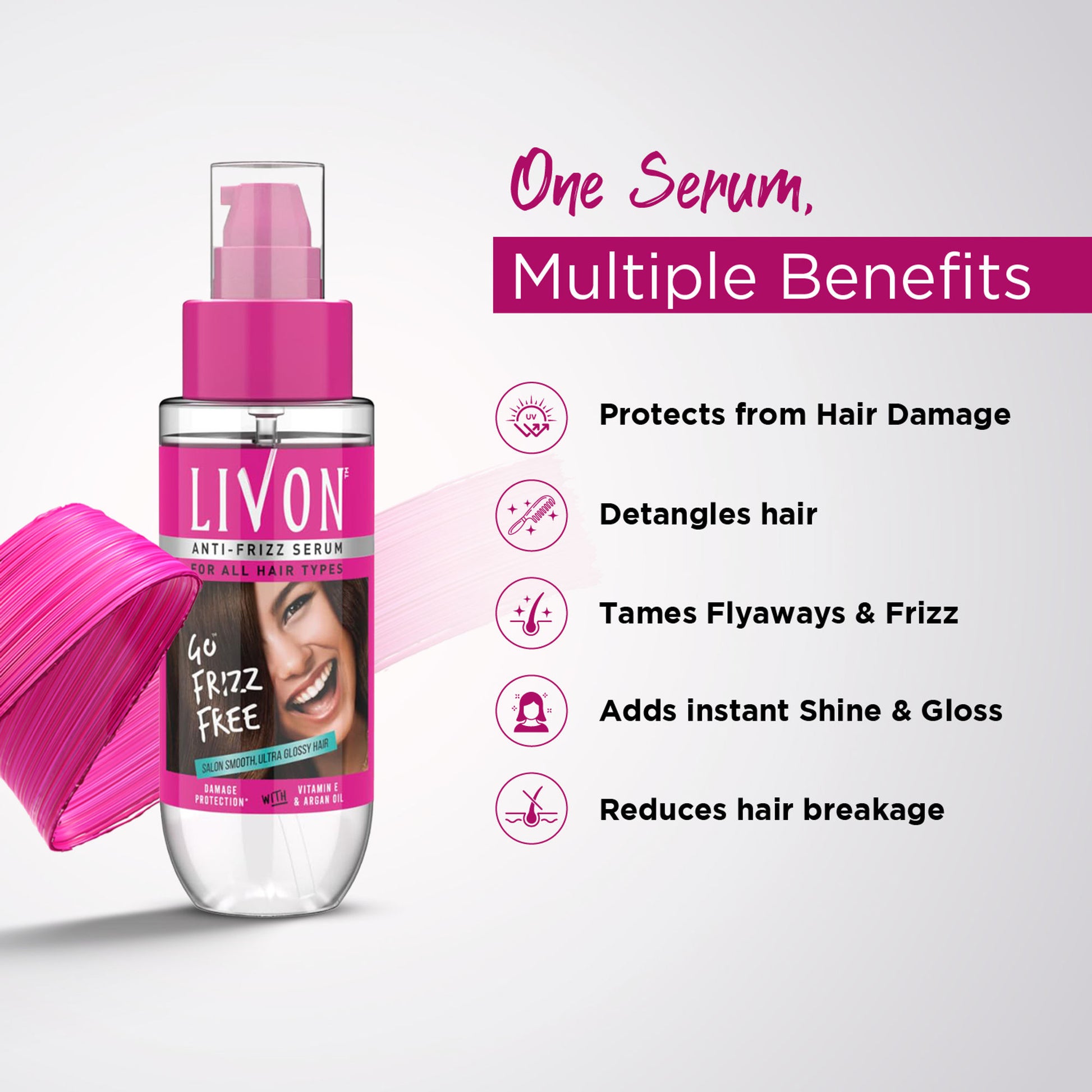 Livon Serum for Frizz-free & Smooth Hair with Argan Oil & Vitamin E - Pack of 2