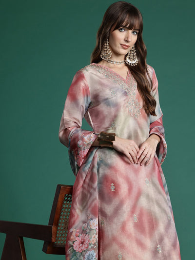 Indyancart IE Floral Embroidered Sequinned Kurta with Trousers & With Dupatta
